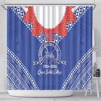Queen Salote College 100 Years Personalized Shower Curtain Tonga QSC Heilala Lei Blue Ngatu Pattern