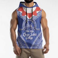 Queen Salote College 100 Years Personalized Sleeveless Hoodie Tonga QSC Heilala Lei Blue Ngatu Pattern
