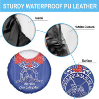 Queen Salote College 100 Years Personalized Spare Tire Cover Tonga QSC Heilala Lei Blue Ngatu Pattern