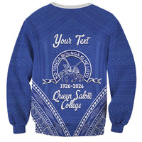 Queen Salote College 100 Years Personalized Sweatshirt Tonga QSC Heilala Lei Blue Ngatu Pattern