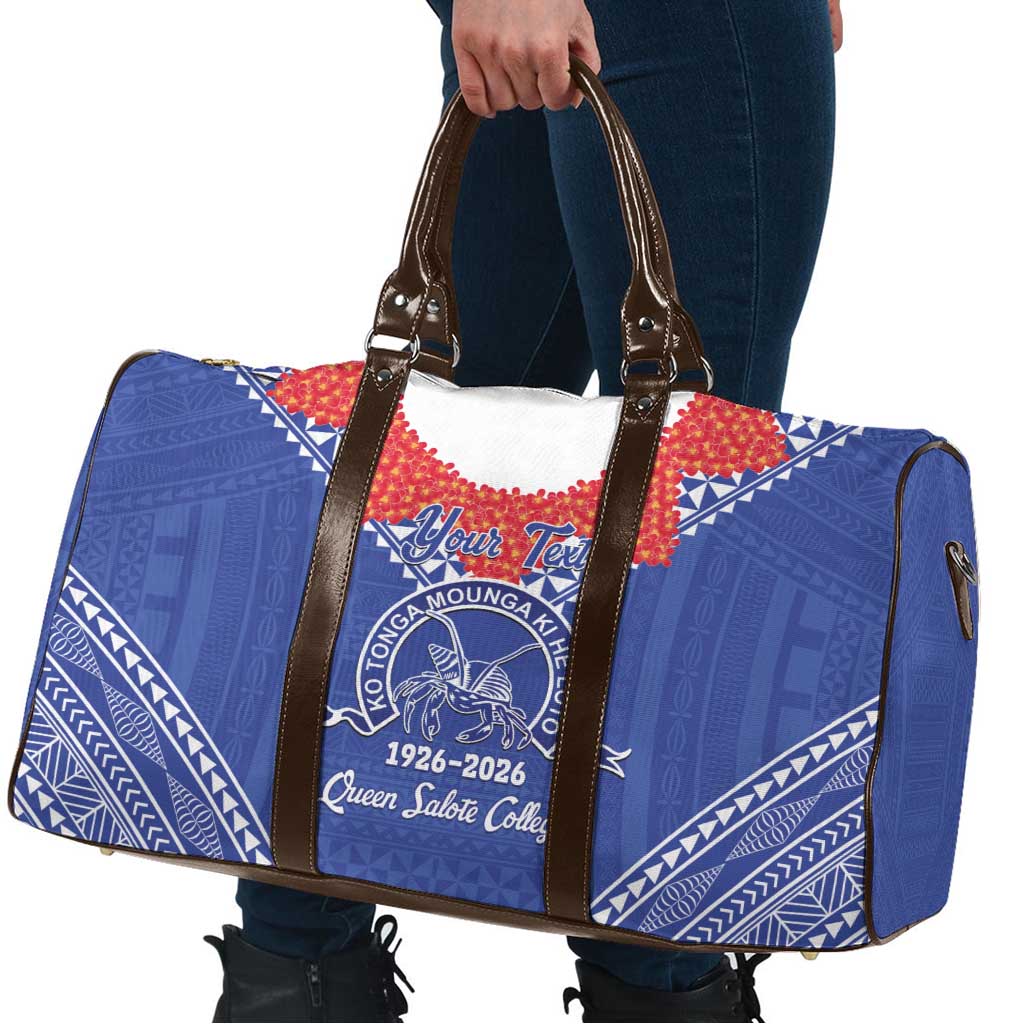 Queen Salote College 100 Years Personalized Travel Bag Tonga QSC Heilala Lei Blue Ngatu Pattern