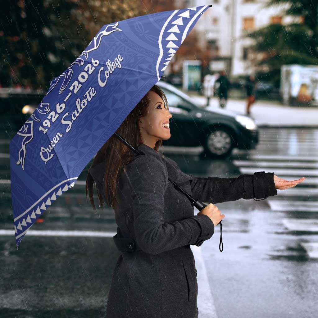 Queen Salote College 100 Years Personalized Umbrella Tonga QSC Heilala Lei Blue Ngatu Pattern