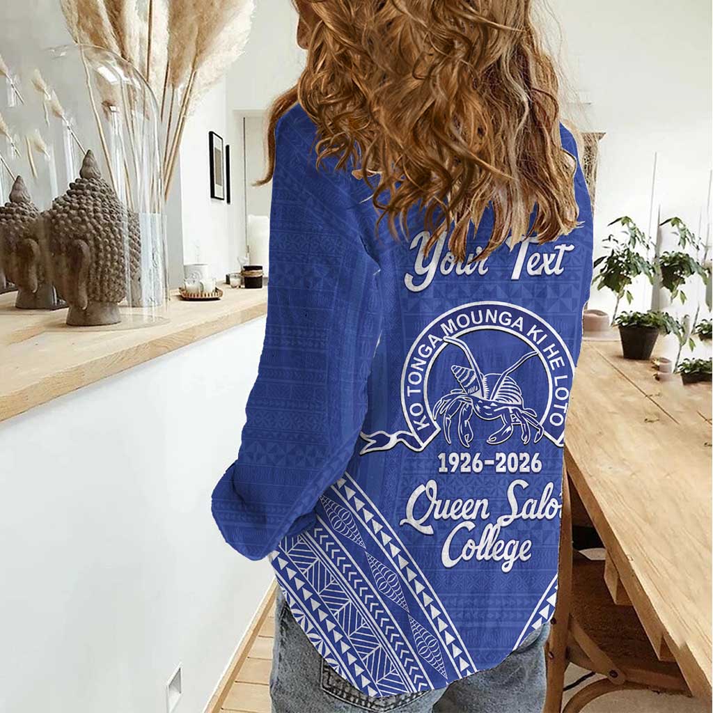 Queen Salote College 100 Years Personalized Women Casual Shirt Tonga QSC Heilala Lei Blue Ngatu Pattern