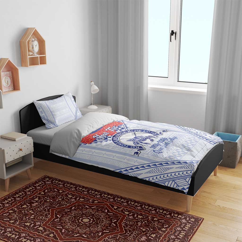 Queen Salote College 100 Years Personalized Bedding Set Tonga QSC Heilala Lei White Ngatu Pattern