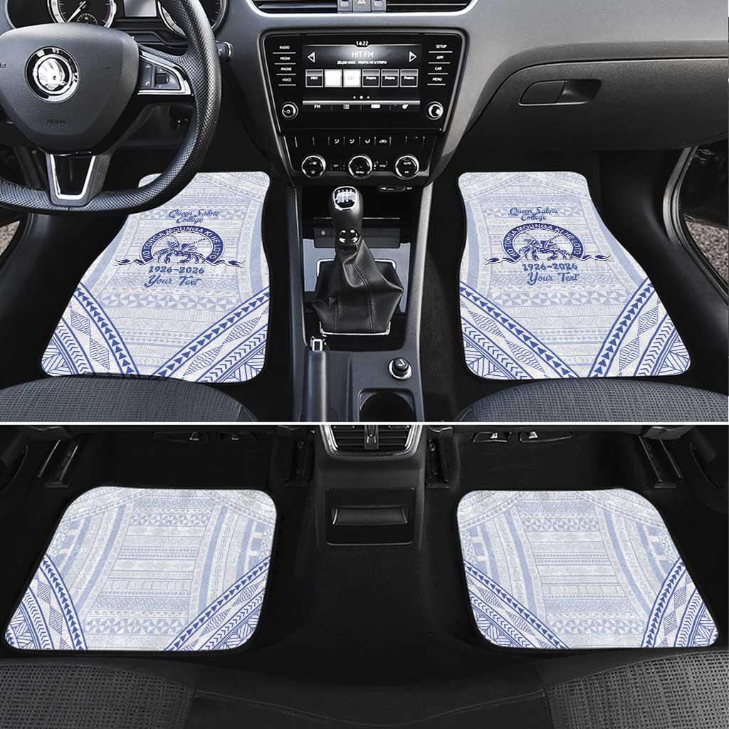 Queen Salote College 100 Years Personalized Car Mats Tonga QSC Heilala Lei White Ngatu Pattern