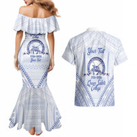 Queen Salote College 100 Years Personalized Couples Matching Mermaid Dress and Hawaiian Shirt Tonga QSC Heilala Lei White Ngatu Pattern LT14 - Polynesian Pride