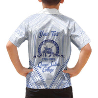 Queen Salote College 100 Years Personalized Family Matching Long Sleeve Bodycon Dress and Hawaiian Shirt Tonga QSC Heilala Lei White Ngatu Pattern LT14 - Polynesian Pride