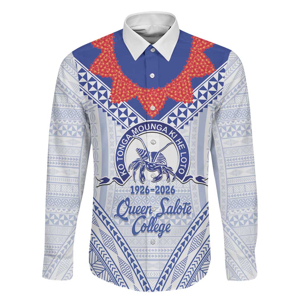 Queen Salote College 100 Years Personalized Family Matching Long Sleeve Bodycon Dress and Hawaiian Shirt Tonga QSC Heilala Lei White Ngatu Pattern LT14 Dad's Shirt - Long Sleeve White - Polynesian Pride
