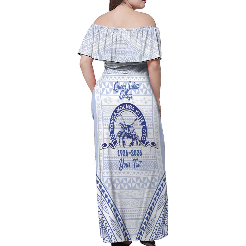 Queen Salote College 100 Years Personalized Family Matching Off Shoulder Maxi Dress and Hawaiian Shirt Tonga QSC Heilala Lei White Ngatu Pattern LT14 - Polynesian Pride