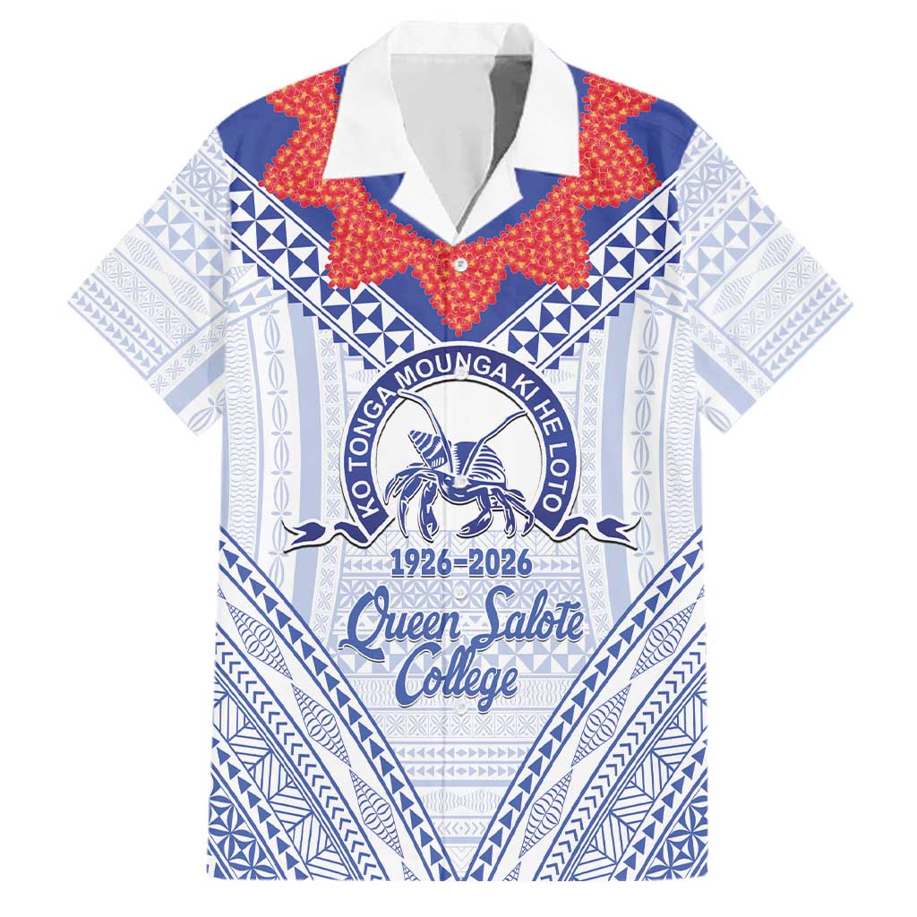 Queen Salote College 100 Years Personalized Family Matching Off Shoulder Short Dress and Hawaiian Shirt Tonga QSC Heilala Lei White Ngatu Pattern LT14 Dad's Shirt - Short Sleeve White - Polynesian Pride