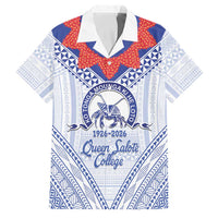 Queen Salote College 100 Years Personalized Family Matching Off Shoulder Short Dress and Hawaiian Shirt Tonga QSC Heilala Lei White Ngatu Pattern LT14 Dad's Shirt - Short Sleeve White - Polynesian Pride