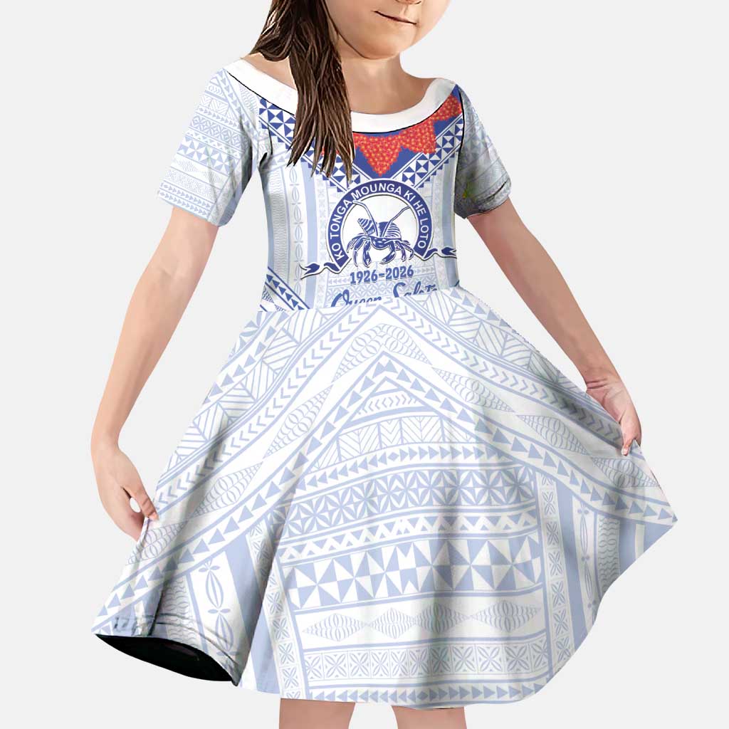 Queen Salote College 100 Years Personalized Family Matching Summer Maxi Dress and Hawaiian Shirt Tonga QSC Heilala Lei White Ngatu Pattern LT14 Daughter's Dress White - Polynesian Pride