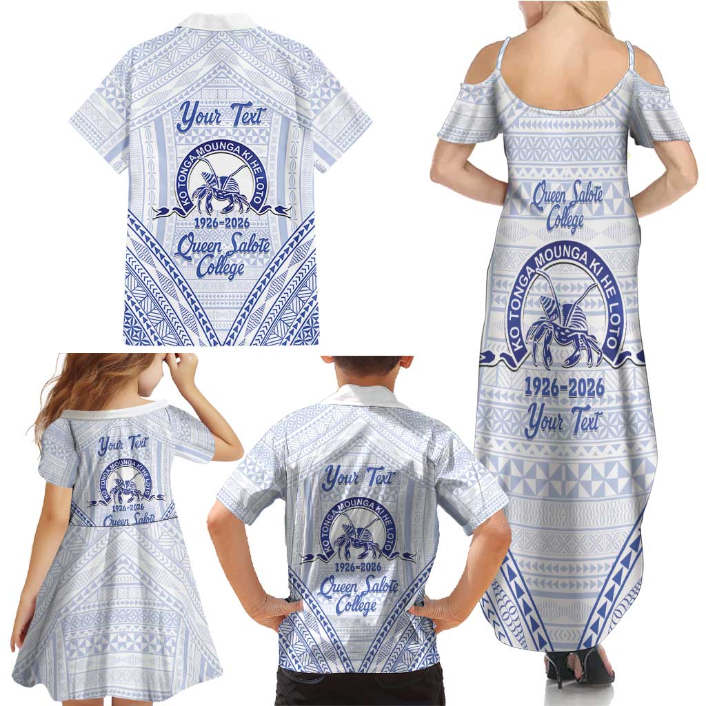 Queen Salote College 100 Years Personalized Family Matching Summer Maxi Dress and Hawaiian Shirt Tonga QSC Heilala Lei White Ngatu Pattern LT14 - Polynesian Pride