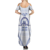 Queen Salote College 100 Years Personalized Family Matching Summer Maxi Dress and Hawaiian Shirt Tonga QSC Heilala Lei White Ngatu Pattern LT14 - Polynesian Pride