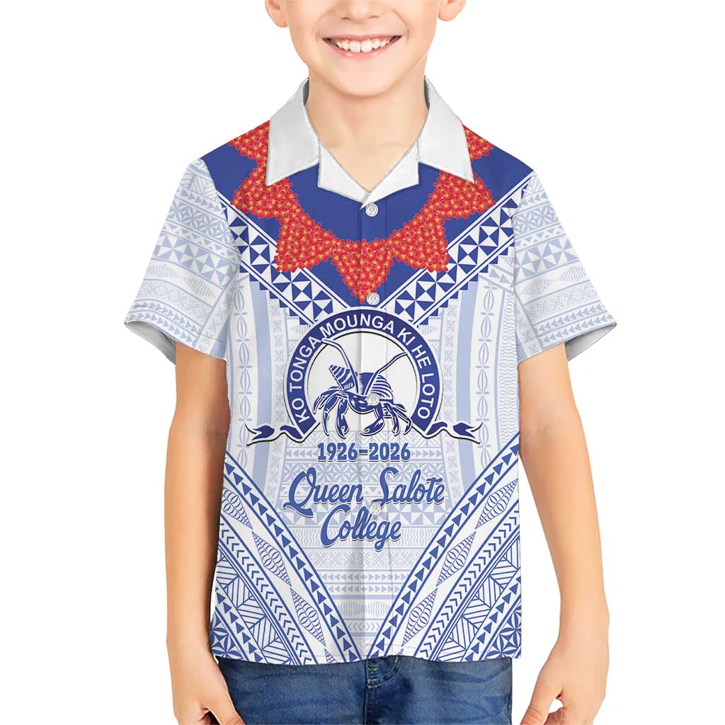 Queen Salote College 100 Years Personalized Family Matching Summer Maxi Dress and Hawaiian Shirt Tonga QSC Heilala Lei White Ngatu Pattern LT14 Son's Shirt White - Polynesian Pride