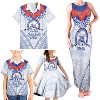 Queen Salote College 100 Years Personalized Family Matching Tank Maxi Dress and Hawaiian Shirt Tonga QSC Heilala Lei White Ngatu Pattern LT14 - Polynesian Pride