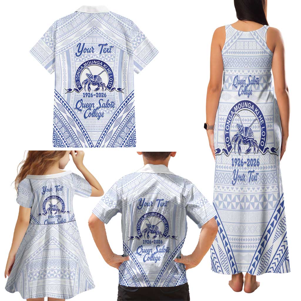 Queen Salote College 100 Years Personalized Family Matching Tank Maxi Dress and Hawaiian Shirt Tonga QSC Heilala Lei White Ngatu Pattern LT14 - Polynesian Pride