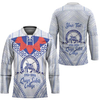 Queen Salote College 100 Years Personalized Hockey Jersey Tonga QSC Heilala Lei White Ngatu Pattern