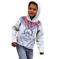 Queen Salote College 100 Years Personalized Kid Hoodie Tonga QSC Heilala Lei White Ngatu Pattern