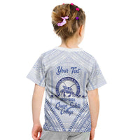 Queen Salote College 100 Years Personalized Kid T Shirt Tonga QSC Heilala Lei White Ngatu Pattern