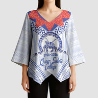 Queen Salote College 100 Years Personalized Kimono Sleeve Blouse Tonga QSC Heilala Lei White Ngatu Pattern