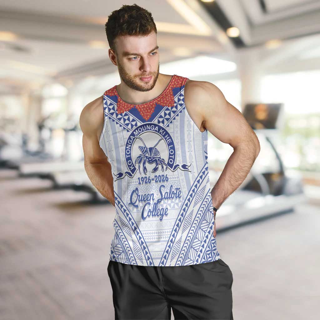 Queen Salote College 100 Years Personalized Men Tank Top Tonga QSC Heilala Lei White Ngatu Pattern