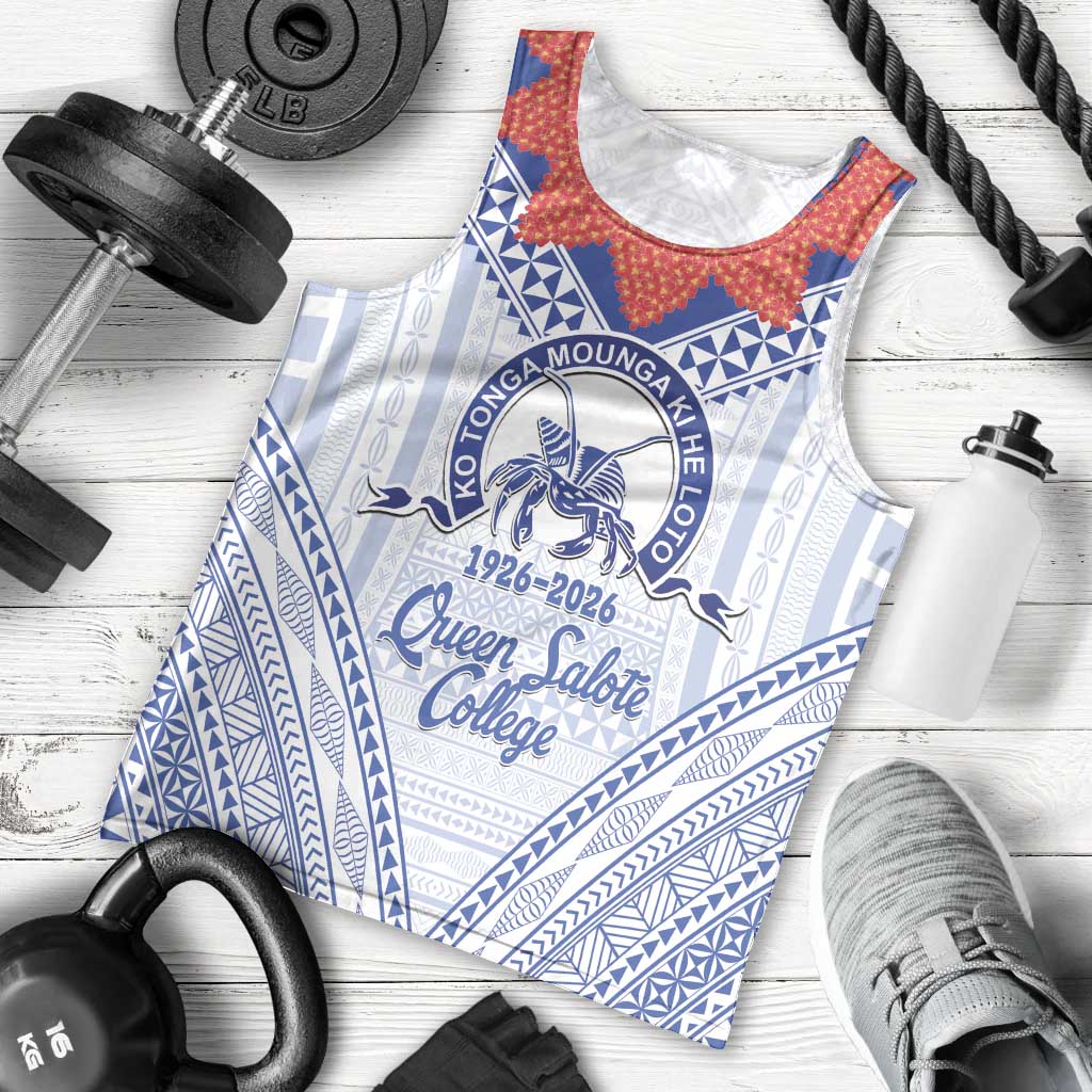 Queen Salote College 100 Years Personalized Men Tank Top Tonga QSC Heilala Lei White Ngatu Pattern