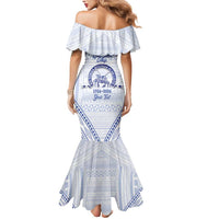 Queen Salote College 100 Years Personalized Mermaid Dress Tonga QSC Heilala Lei White Ngatu Pattern