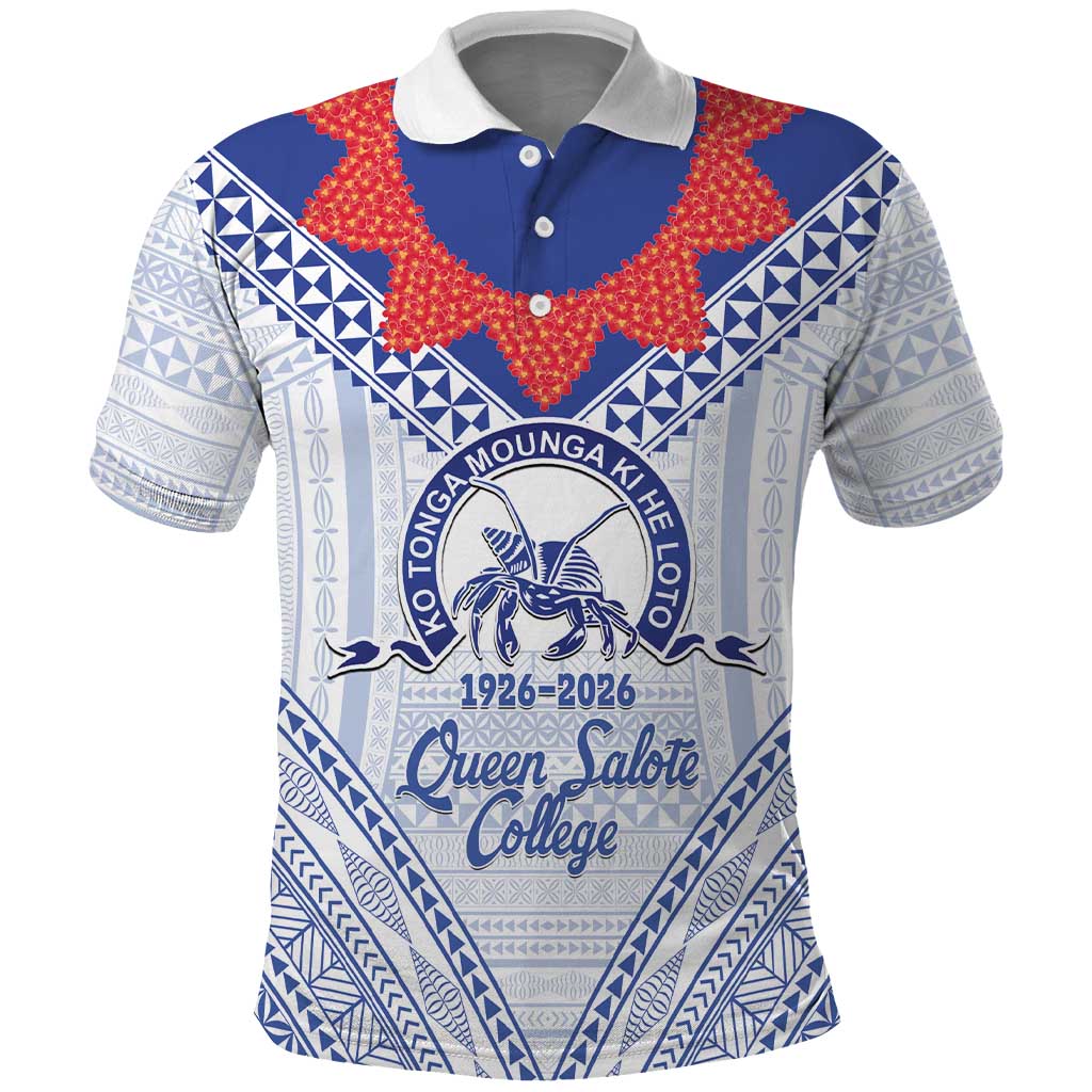 Queen Salote College 100 Years Personalized Polo Shirt Tonga QSC Heilala Lei White Ngatu Pattern