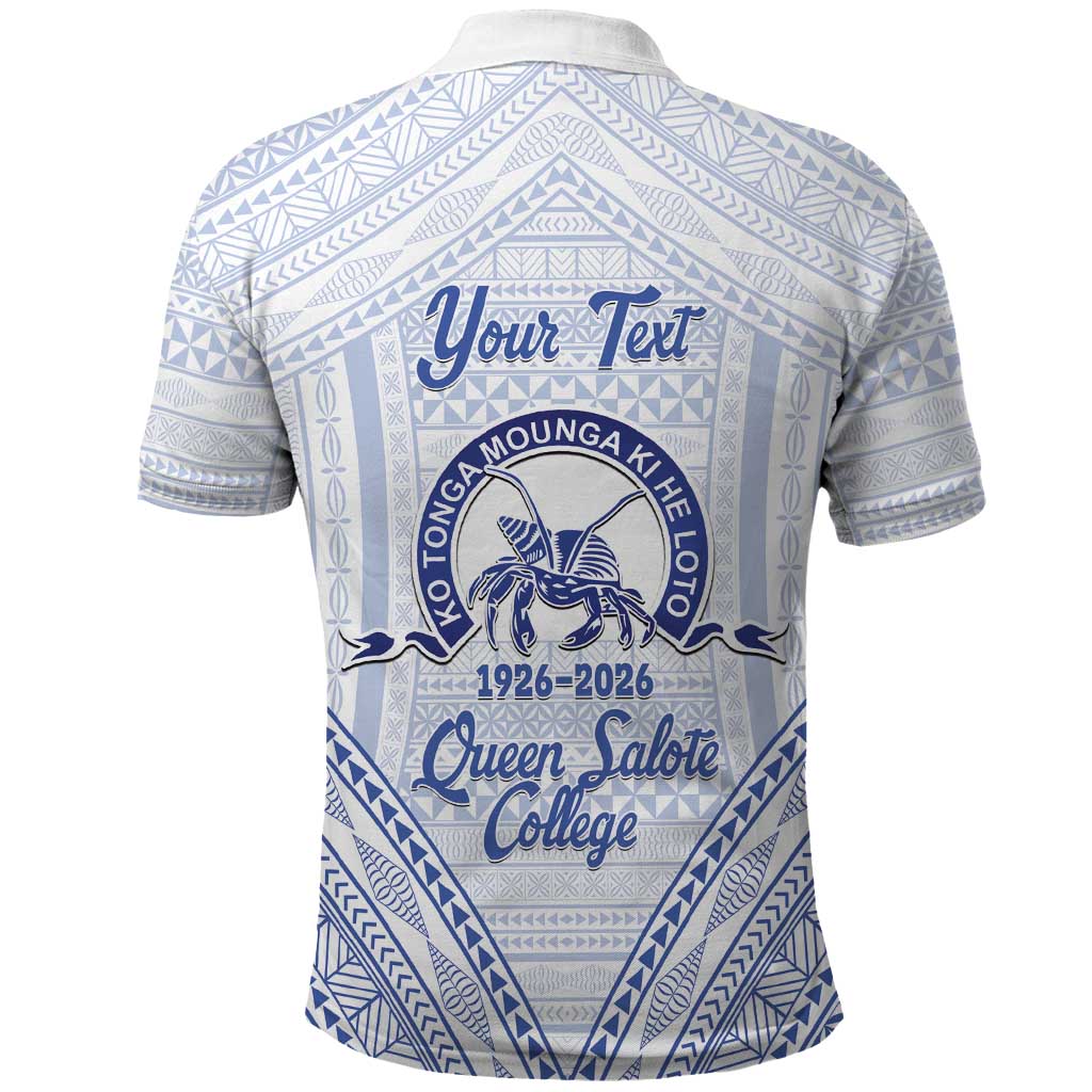 Queen Salote College 100 Years Personalized Polo Shirt Tonga QSC Heilala Lei White Ngatu Pattern