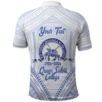 Queen Salote College 100 Years Personalized Polo Shirt Tonga QSC Heilala Lei White Ngatu Pattern