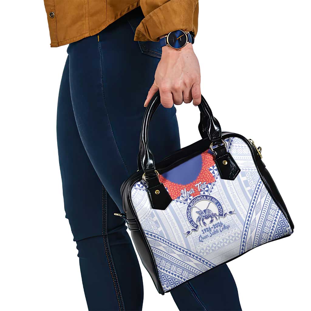 Queen Salote College 100 Years Personalized Shoulder Handbag Tonga QSC Heilala Lei White Ngatu Pattern