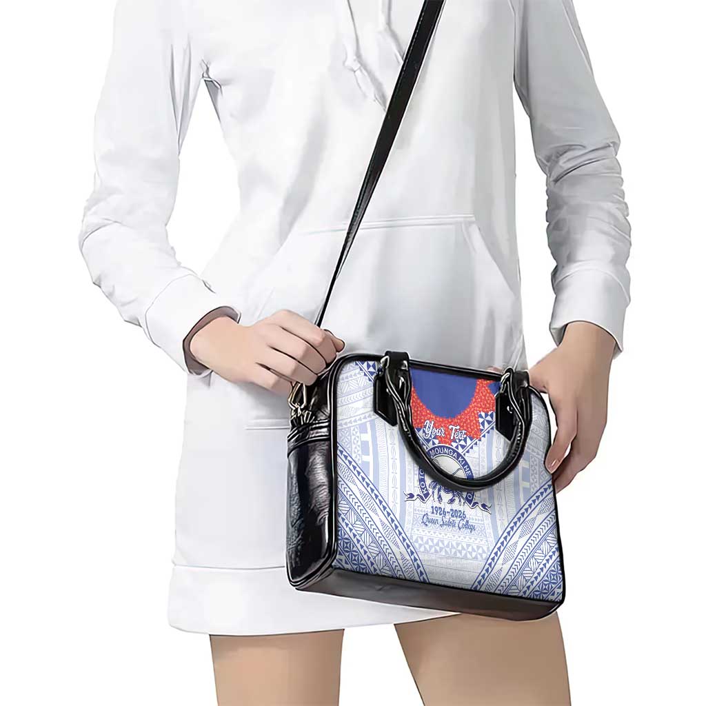 Queen Salote College 100 Years Personalized Shoulder Handbag Tonga QSC Heilala Lei White Ngatu Pattern