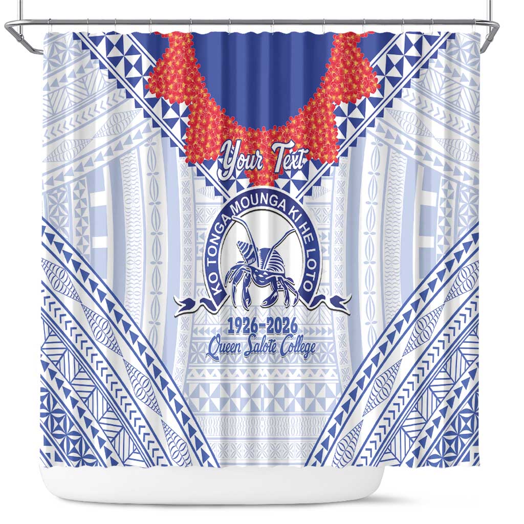 Queen Salote College 100 Years Personalized Shower Curtain Tonga QSC Heilala Lei White Ngatu Pattern