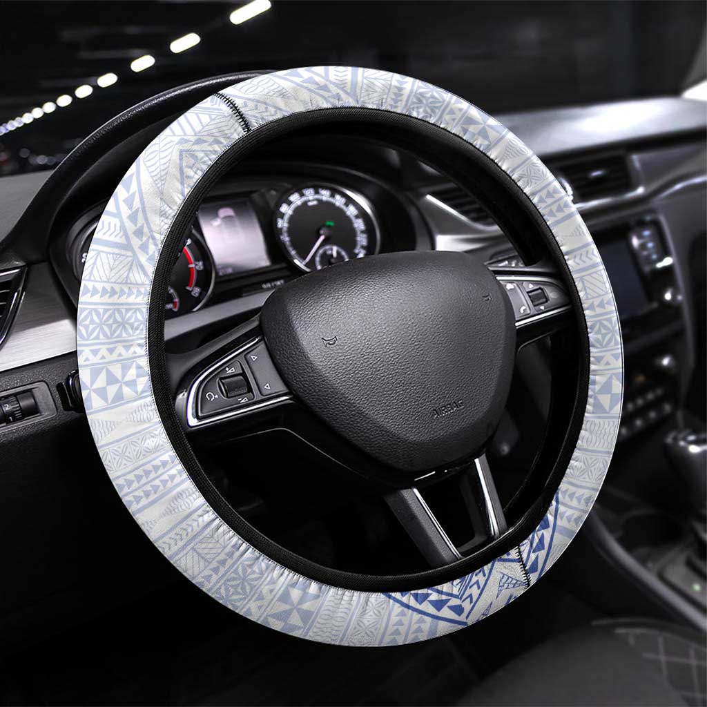 Queen Salote College 100 Years Steering Wheel Cover Tonga QSC Heilala Lei White Ngatu Pattern