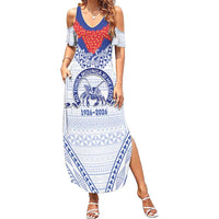 Queen Salote College 100 Years Personalized Summer Maxi Dress Tonga QSC Heilala Lei White Ngatu Pattern