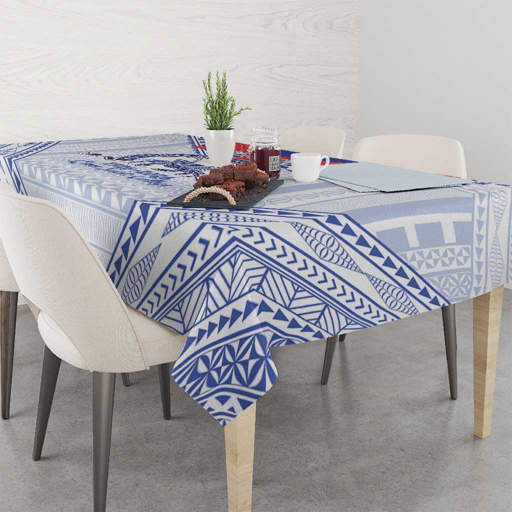 Queen Salote College 100 Years Personalized Tablecloth Tonga QSC Heilala Lei White Ngatu Pattern