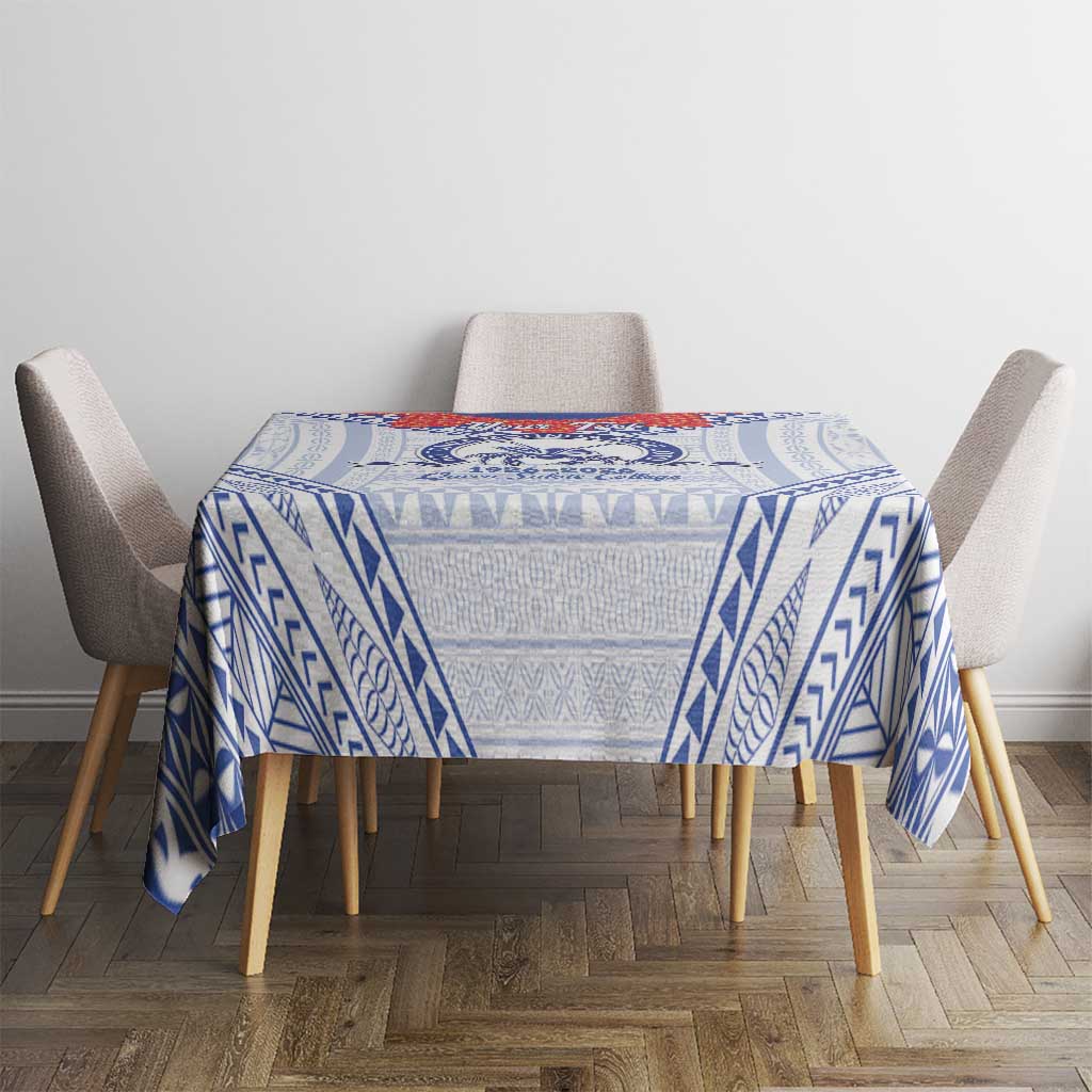 Queen Salote College 100 Years Personalized Tablecloth Tonga QSC Heilala Lei White Ngatu Pattern