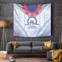 Queen Salote College 100 Years Personalized Tapestry Tonga QSC Heilala Lei White Ngatu Pattern
