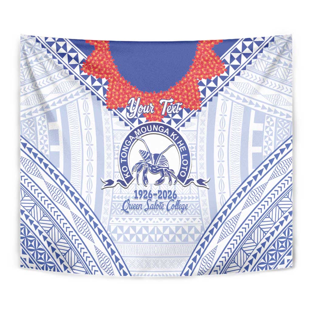 Queen Salote College 100 Years Personalized Tapestry Tonga QSC Heilala Lei White Ngatu Pattern