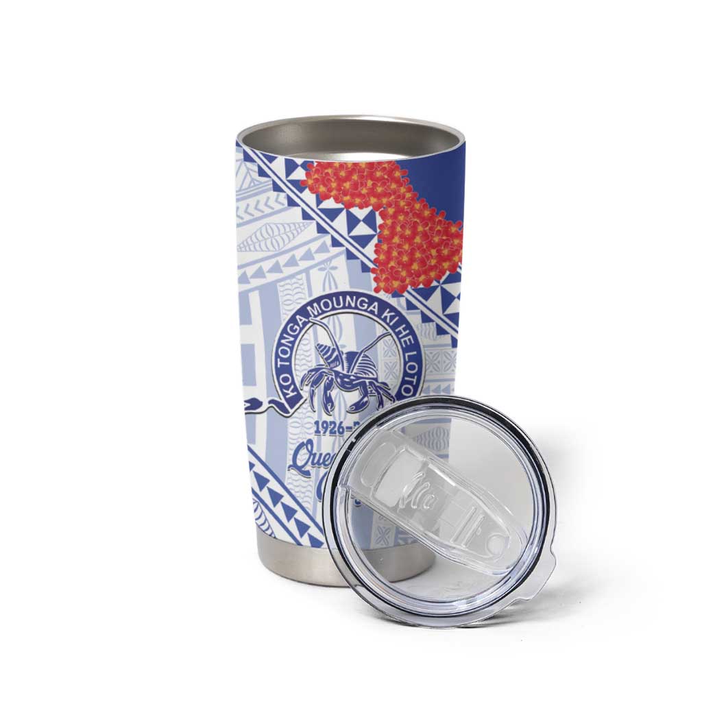 Queen Salote College 100 Years Personalized Tumbler Cup Tonga QSC Heilala Lei White Ngatu Pattern