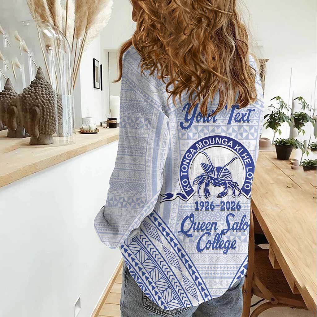 Queen Salote College 100 Years Personalized Women Casual Shirt Tonga QSC Heilala Lei White Ngatu Pattern