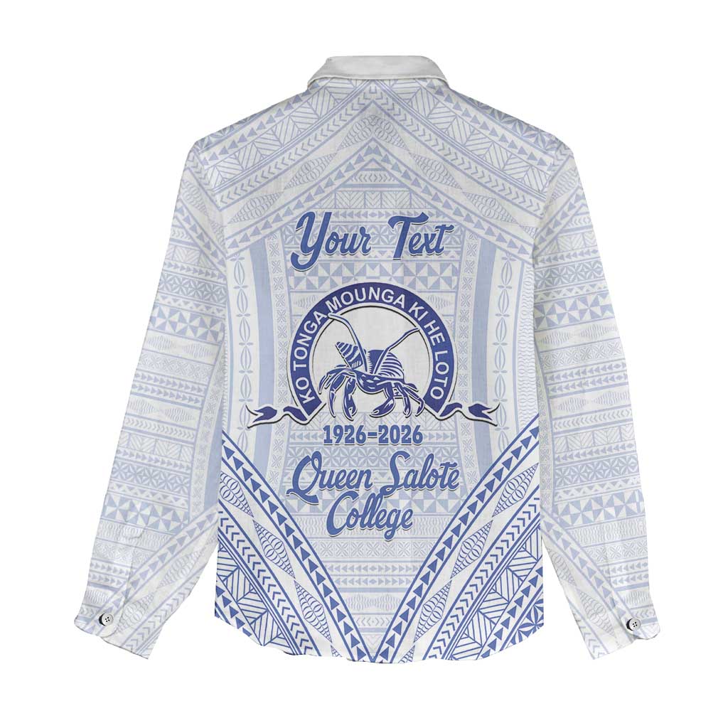 Queen Salote College 100 Years Personalized Women Casual Shirt Tonga QSC Heilala Lei White Ngatu Pattern