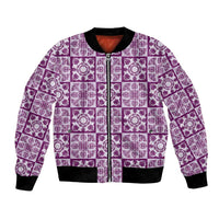 Poni Palaka Quilt Hawaii Bomber Jacket Hawaiian Tropical Monstera Sea Turtle
