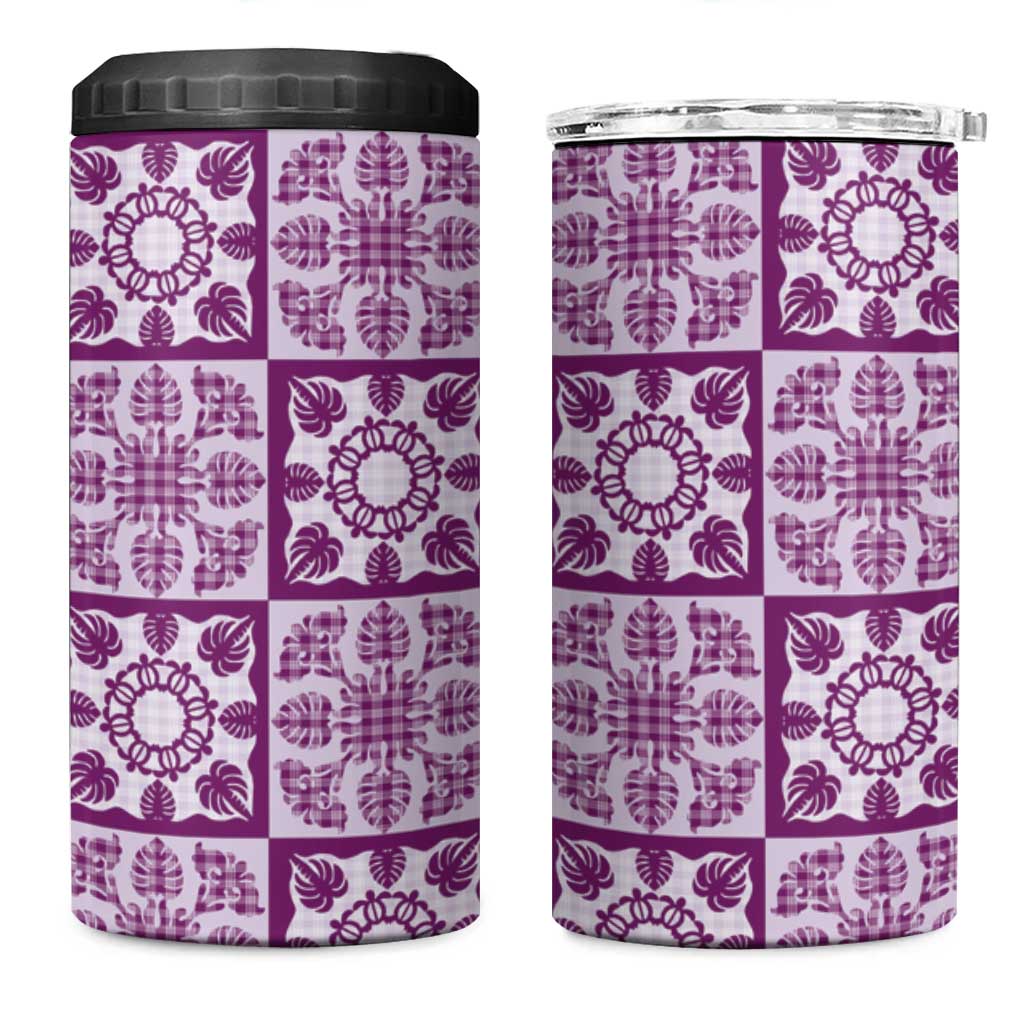 Poni Palaka Quilt Hawaii 4 in 1 Can Cooler Tumbler Hawaiian Tropical Monstera Sea Turtle