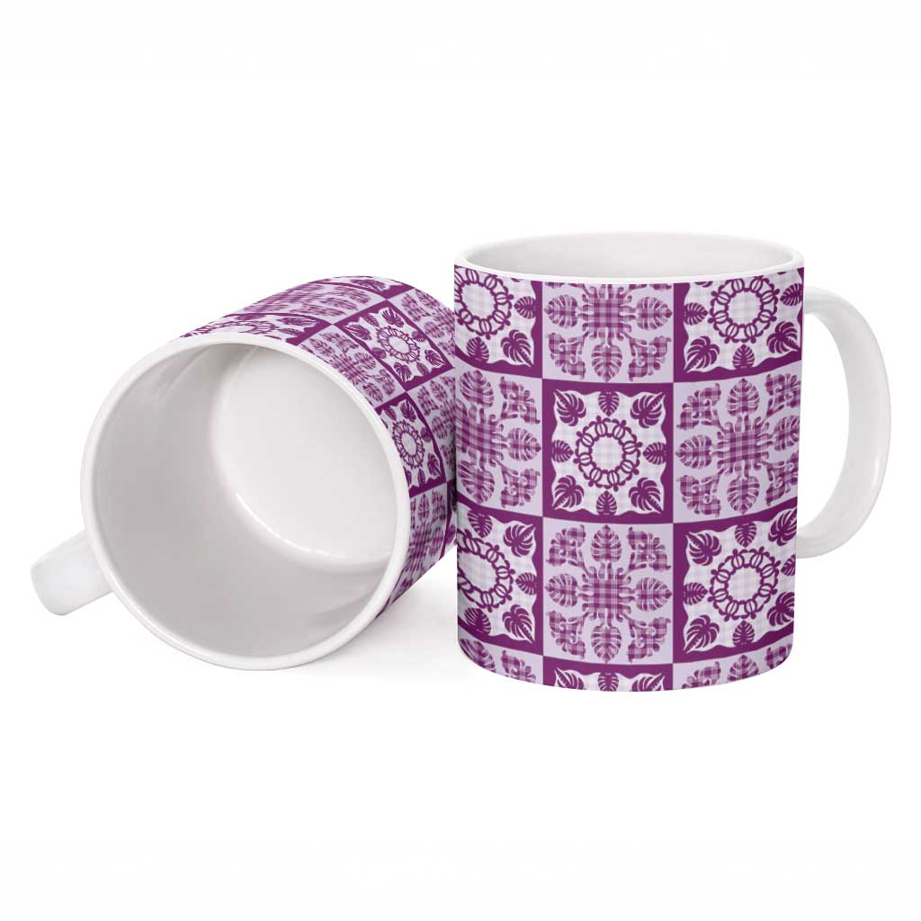 Poni Palaka Quilt Hawaii Ceramic Mug Hawaiian Tropical Monstera Sea Turtle
