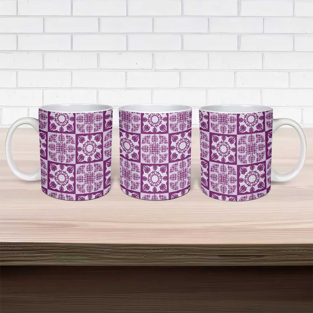 Poni Palaka Quilt Hawaii Ceramic Mug Hawaiian Tropical Monstera Sea Turtle