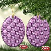Poni Palaka Quilt Hawaii Ceramic Ornament Hawaiian Tropical Monstera Sea Turtle LT14 Oval Purple - Polynesian Pride