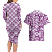 Poni Palaka Quilt Hawaii Couples Matching Long Sleeve Bodycon Dress and Hawaiian Shirt Hawaiian Tropical Monstera Sea Turtle LT14 - Polynesian Pride