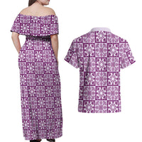 Poni Palaka Quilt Hawaii Couples Matching Off Shoulder Maxi Dress and Hawaiian Shirt Hawaiian Tropical Monstera Sea Turtle LT14 - Polynesian Pride